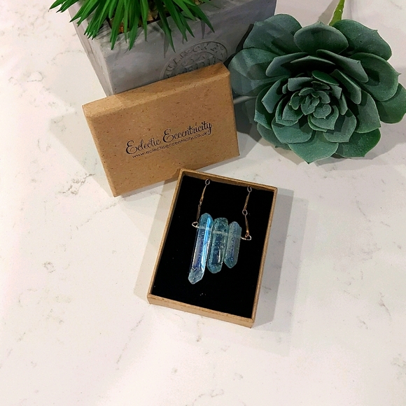 NIB Blue Crystal Gold Plated Necklace - Picture 1 of 4